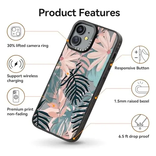 casevivid for iPhone 12 Case Aesthetic Black, Palm Tree | Cute Funny Pattern Design for Girls Women Men, Durable Shockproof 6.1