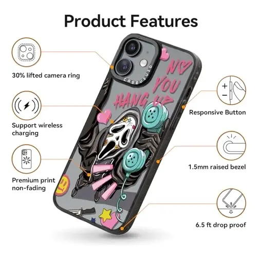 casevivid for iPhone 12 Case Aesthetic Black, Skeleton | Cute Funny Pattern Design for Girls Women Men, Durable Shockproof 6.1