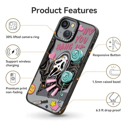 casevivid for iPhone 13 Case Aesthetic Black, Skeleton | Cute Funny Pattern Design for Girls Women Men, Durable Shockproof 6.1