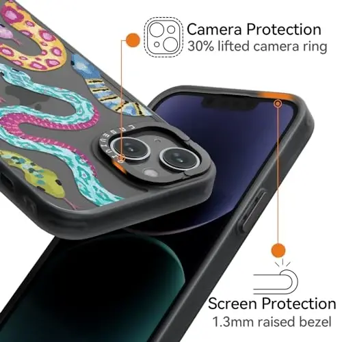 casevivid for iPhone 13 Case Aesthetic Black, Snake | Cute Funny Pattern Design for Girls Women Men, Durable Shockproof 6.1
