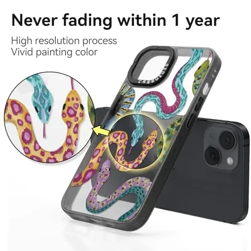 casevivid for iPhone 13 Case Aesthetic Black, Snake | Cute Funny Pattern Design for Girls Women Men, Durable Shockproof 6.1