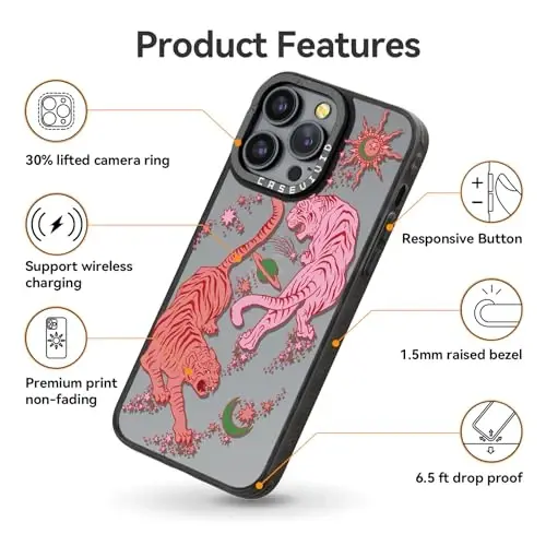 casevivid for iPhone 13 Pro Max Case Aesthetic Black, Tiger | Cute Funny Pattern Design for Girls Women Men, Durable Shockproof 6.7
