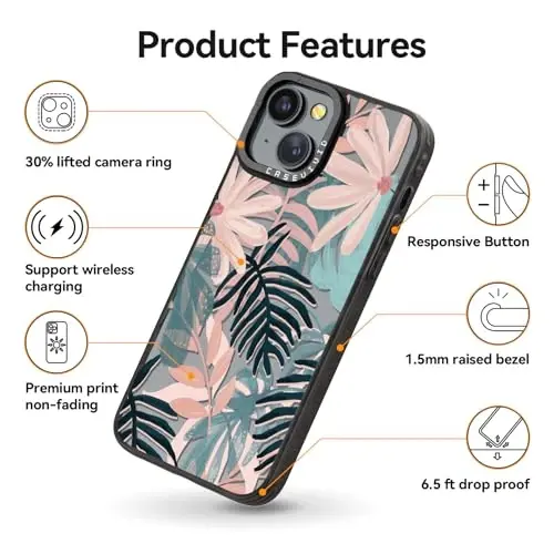 casevivid for iPhone 14 Case Aesthetic Black, Palm Tree | Cute Funny Pattern Design for Girls Women Men, Durable Shockproof 6.1