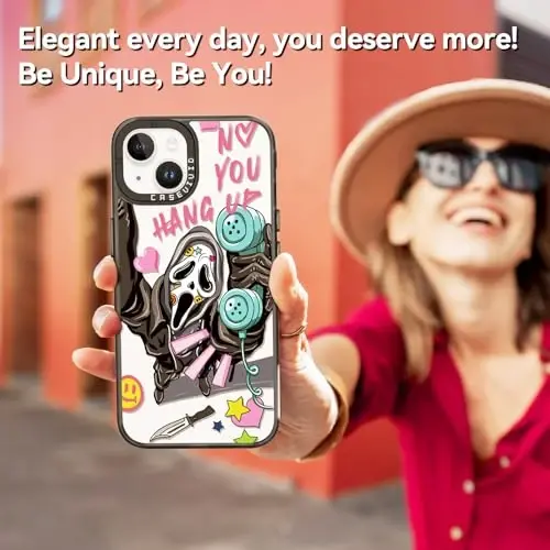 casevivid for iPhone 14 Case Aesthetic Black, Skeleton | Cute Funny Pattern Design for Girls Women Men, Durable Shockproof 6.1
