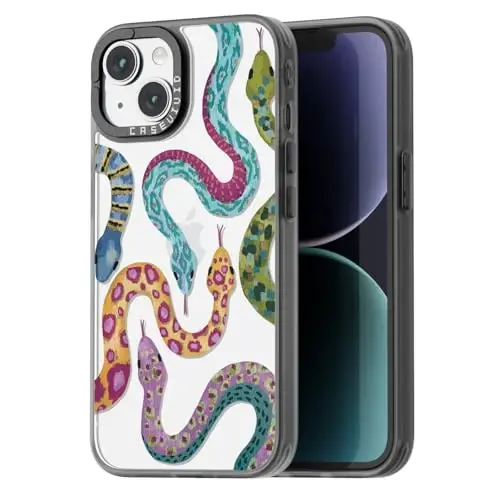 casevivid for iPhone 14 Case Aesthetic Black, Snake | Cute Funny Pattern Design for Girls Women Men, Durable Shockproof 6.1