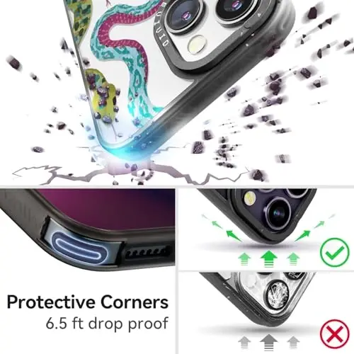 casevivid for iPhone 14 Case Aesthetic Black, Snake | Cute Funny Pattern Design for Girls Women Men, Durable Shockproof 6.1