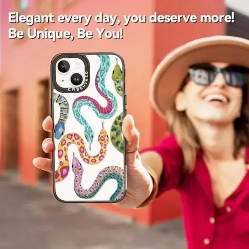 casevivid for iPhone 14 Case Aesthetic Black, Snake | Cute Funny Pattern Design for Girls Women Men, Durable Shockproof 6.1