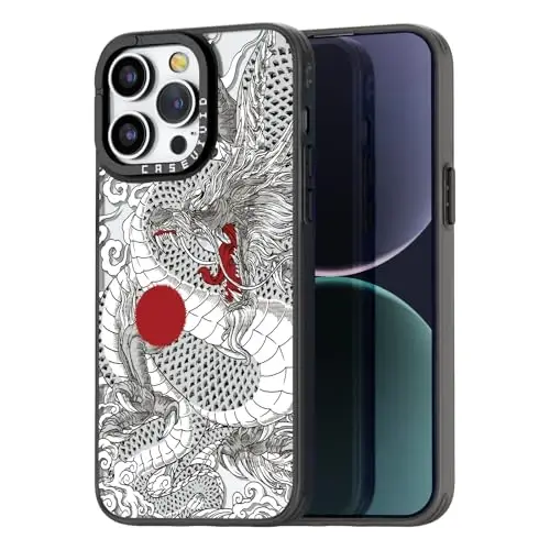casevivid for iPhone 14 Pro Case Aesthetic Black, Chinese Dragon | Cute Funny Pattern Design for Girls Women Men, Durable Shockproof 6.1