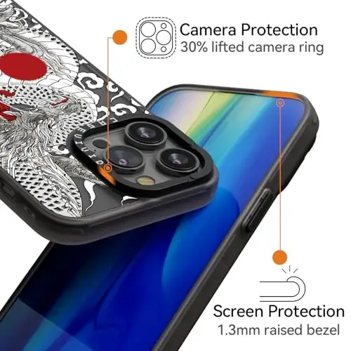 casevivid for iPhone 14 Pro Case Aesthetic Black, Chinese Dragon | Cute Funny Pattern Design for Girls Women Men, Durable Shockproof 6.1
