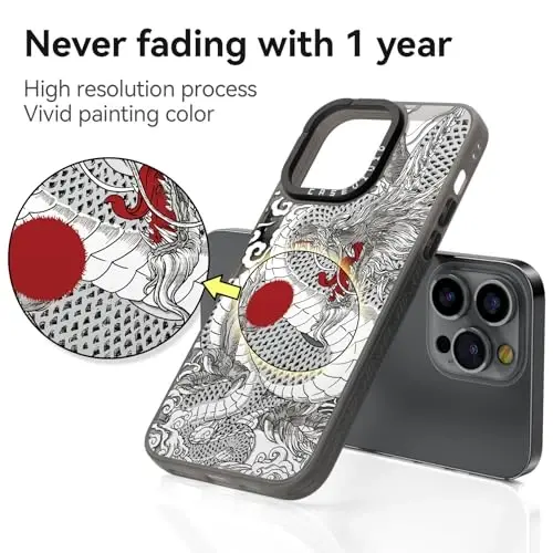 casevivid for iPhone 14 Pro Case Aesthetic Black, Chinese Dragon | Cute Funny Pattern Design for Girls Women Men, Durable Shockproof 6.1