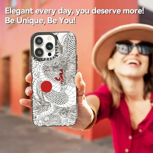 casevivid for iPhone 14 Pro Case Aesthetic Black, Chinese Dragon | Cute Funny Pattern Design for Girls Women Men, Durable Shockproof 6.1