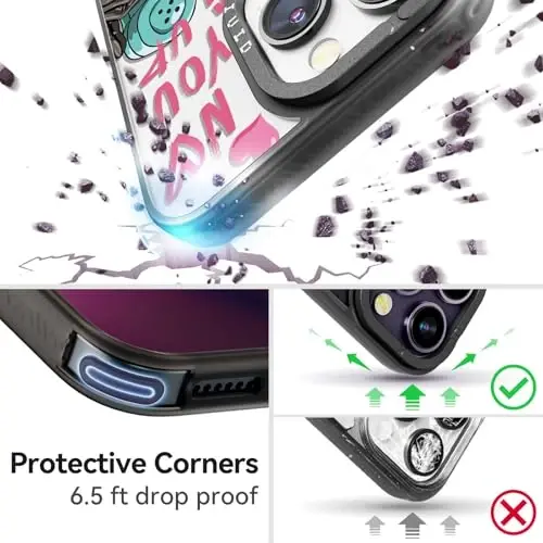 casevivid for iPhone 14 Pro Case Aesthetic Black, Skeleton | Cute Funny Pattern Design for Girls Women Men, Durable Shockproof 6.1