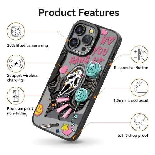casevivid for iPhone 14 Pro Case Aesthetic Black, Skeleton | Cute Funny Pattern Design for Girls Women Men, Durable Shockproof 6.1