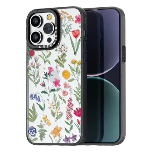 casevivid for iPhone 14 Pro Max Case Aesthetic Black, Nature Flower V | Cute Funny Pattern Design for Girls Women Men, Durable Shockproof 6.7