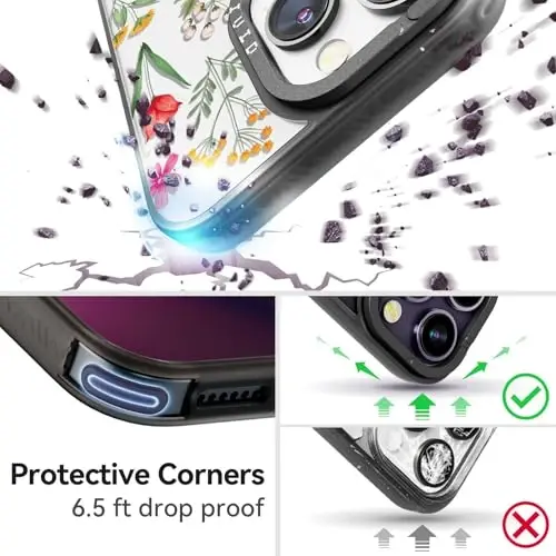 casevivid for iPhone 14 Pro Max Case Aesthetic Black, Nature Flower V | Cute Funny Pattern Design for Girls Women Men, Durable Shockproof 6.7
