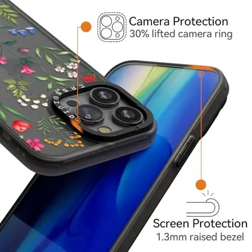 casevivid for iPhone 14 Pro Max Case Aesthetic Black, Nature Flower V | Cute Funny Pattern Design for Girls Women Men, Durable Shockproof 6.7