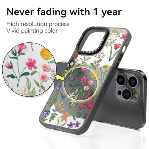 casevivid for iPhone 14 Pro Max Case Aesthetic Black, Nature Flower V | Cute Funny Pattern Design for Girls Women Men, Durable Shockproof 6.7