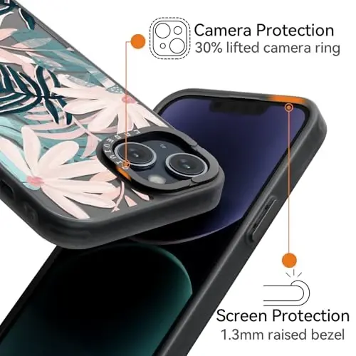 casevivid for iPhone 15 Case Aesthetic Black, Palm Tree | Cute Funny Pattern Design for Girls Women Men, Durable Shockproof 6.1