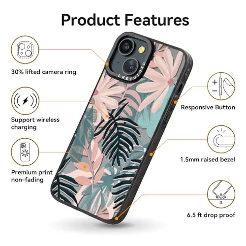 casevivid for iPhone 15 Case Aesthetic Black, Palm Tree | Cute Funny Pattern Design for Girls Women Men, Durable Shockproof 6.1