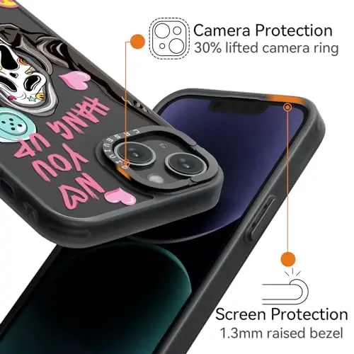 casevivid for iPhone 15 Case Aesthetic Black, Skeleton | Cute Funny Pattern Design for Girls Women Men, Durable Shockproof 6.1