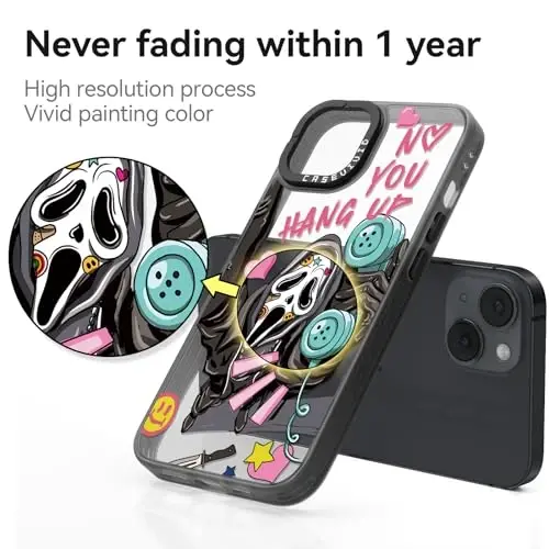 casevivid for iPhone 15 Case Aesthetic Black, Skeleton | Cute Funny Pattern Design for Girls Women Men, Durable Shockproof 6.1