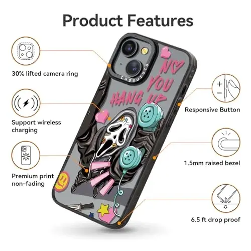 casevivid for iPhone 15 Case Aesthetic Black, Skeleton | Cute Funny Pattern Design for Girls Women Men, Durable Shockproof 6.1