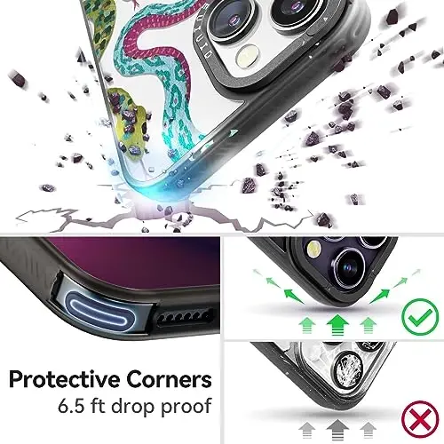 casevivid for iPhone 15 Case Aesthetic Black, Snake | Cute Funny Pattern Design for Girls Women Men, Durable Shockproof 6.1
