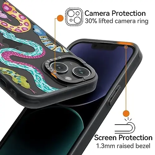casevivid for iPhone 15 Case Aesthetic Black, Snake | Cute Funny Pattern Design for Girls Women Men, Durable Shockproof 6.1