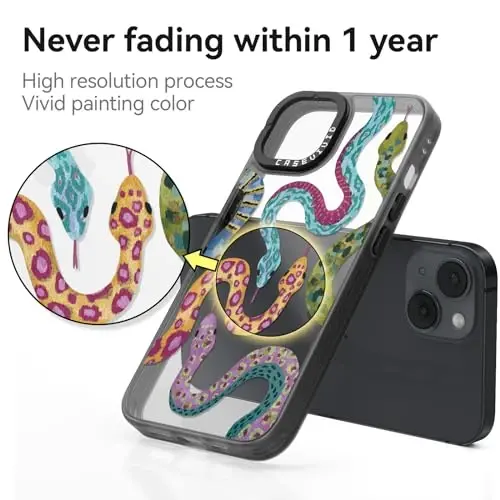 casevivid for iPhone 15 Case Aesthetic Black, Snake | Cute Funny Pattern Design for Girls Women Men, Durable Shockproof 6.1