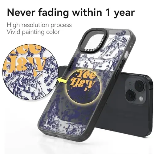 casevivid for iPhone 15 Case Aesthetic Black, Wild West | Cute Funny Pattern Design for Girls Women Men, Durable Shockproof 6.1