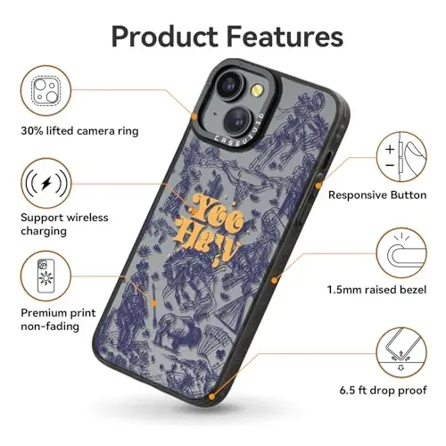 casevivid for iPhone 15 Case Aesthetic Black, Wild West | Cute Funny Pattern Design for Girls Women Men, Durable Shockproof 6.1