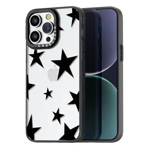 casevivid for iPhone 15 Pro Case Aesthetic Black, Five-Pointed Star | Cute Funny Pattern Design for Girls Women Men, Durable Shockproof 6.1