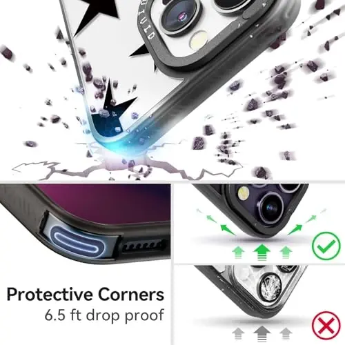casevivid for iPhone 15 Pro Case Aesthetic Black, Five-Pointed Star | Cute Funny Pattern Design for Girls Women Men, Durable Shockproof 6.1
