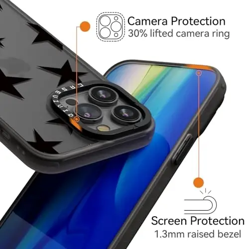 casevivid for iPhone 15 Pro Case Aesthetic Black, Five-Pointed Star | Cute Funny Pattern Design for Girls Women Men, Durable Shockproof 6.1