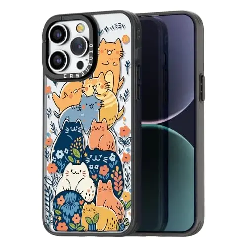 casevivid for iPhone 15 Pro Max Case Aesthetic Black, Cat Party | Cute Funny Pattern Design for Girls Women Men, Durable Shockproof 6.7