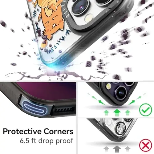 casevivid for iPhone 15 Pro Max Case Aesthetic Black, Cat Party | Cute Funny Pattern Design for Girls Women Men, Durable Shockproof 6.7