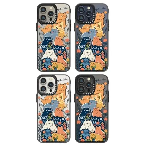 casevivid for iPhone 15 Pro Max Case Aesthetic Black, Cat Party | Cute Funny Pattern Design for Girls Women Men, Durable Shockproof 6.7
