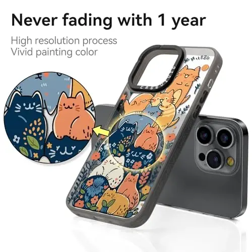 casevivid for iPhone 15 Pro Max Case Aesthetic Black, Cat Party | Cute Funny Pattern Design for Girls Women Men, Durable Shockproof 6.7