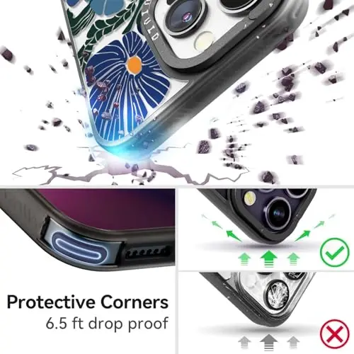 casevivid for iPhone 15 Pro Max Case Aesthetic Black, Passiflora Caerulea | Cute Funny Pattern Design for Girls Women Men, Durable Shockproof 6.7