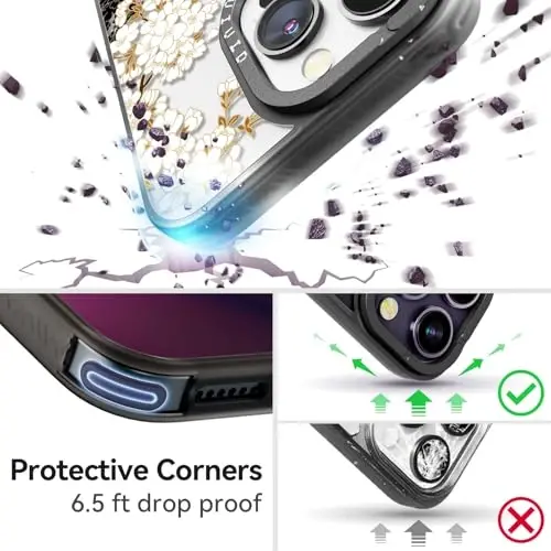 casevivid for iPhone 15 Pro Max Case Aesthetic Black, Plum Blossom | Cute Funny Pattern Design for Girls Women Men, Durable Shockproof 6.7