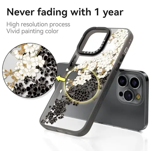 casevivid for iPhone 15 Pro Max Case Aesthetic Black, Plum Blossom | Cute Funny Pattern Design for Girls Women Men, Durable Shockproof 6.7