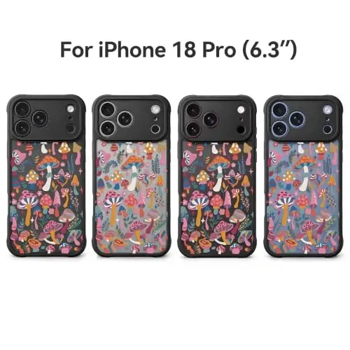 casevivid for iPhone 18 Pro Case Aesthetic Black, Mushroom Jungle | Cute Funny Pattern Design for Girls Women Men, Durable Shockproof 6.3