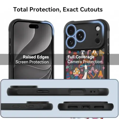 casevivid for iPhone 18 Pro Case Aesthetic Black, Mushroom Jungle | Cute Funny Pattern Design for Girls Women Men, Durable Shockproof 6.3