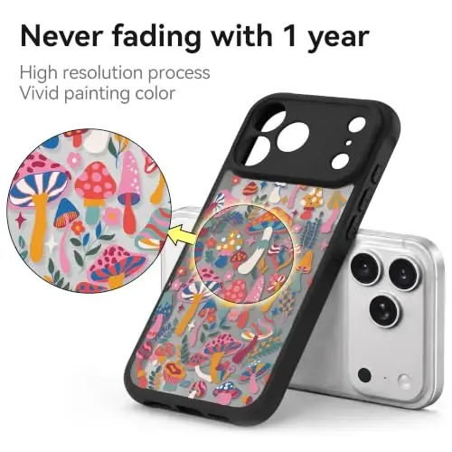 casevivid for iPhone 18 Pro Case Aesthetic Black, Mushroom Jungle | Cute Funny Pattern Design for Girls Women Men, Durable Shockproof 6.3