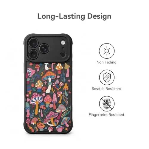 casevivid for iPhone 18 Pro Case Aesthetic Black, Mushroom Jungle | Cute Funny Pattern Design for Girls Women Men, Durable Shockproof 6.3