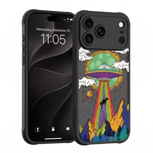 casevivid for iPhone 18 Pro Case Aesthetic Black, UFO | Cute Funny Pattern Design for Girls Women Men, Durable Shockproof 6.3