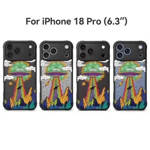 casevivid for iPhone 18 Pro Case Aesthetic Black, UFO | Cute Funny Pattern Design for Girls Women Men, Durable Shockproof 6.3