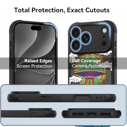casevivid for iPhone 18 Pro Case Aesthetic Black, UFO | Cute Funny Pattern Design for Girls Women Men, Durable Shockproof 6.3