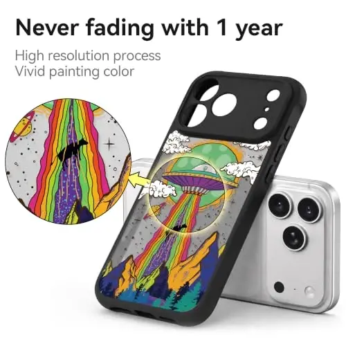casevivid for iPhone 18 Pro Case Aesthetic Black, UFO | Cute Funny Pattern Design for Girls Women Men, Durable Shockproof 6.3