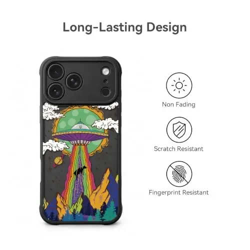 casevivid for iPhone 18 Pro Case Aesthetic Black, UFO | Cute Funny Pattern Design for Girls Women Men, Durable Shockproof 6.3